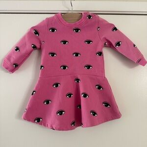 Kenzo Pink all over Eye-Print Long Sleeve Dress